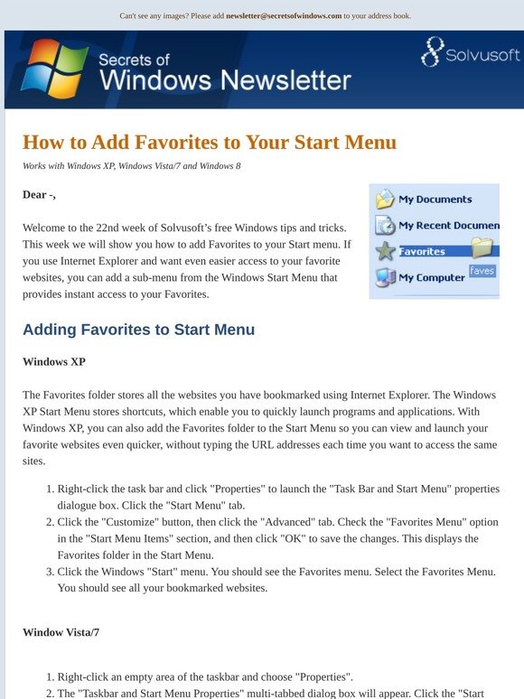 How to Add Favorites to Your Start Menu