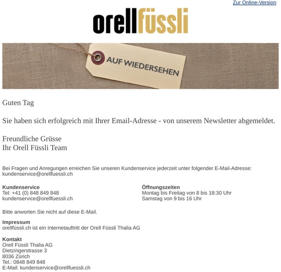 Ihre Newsletter-Abmeldung