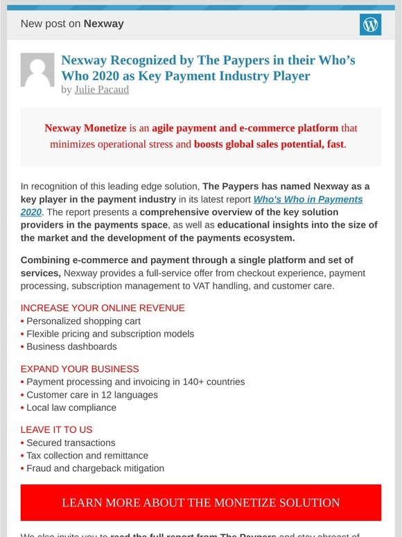[New post] Nexway Recognized by The Paypers in their Who’s Who 2020 as Key Payment Industry Player