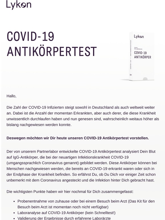 Neu: COVID-19 Antikörpertest für zuhause