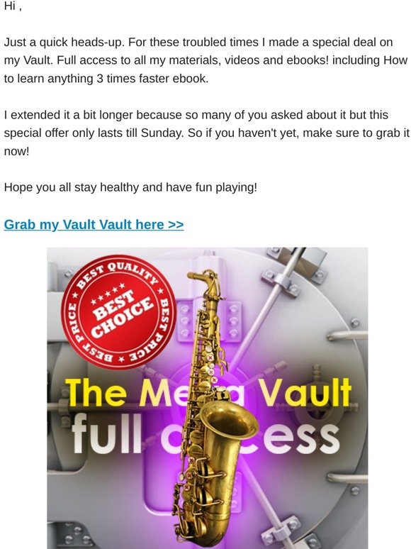 My saxophone Vault isolation deal, Just this weekend left! (Full access to all my videos and materials)