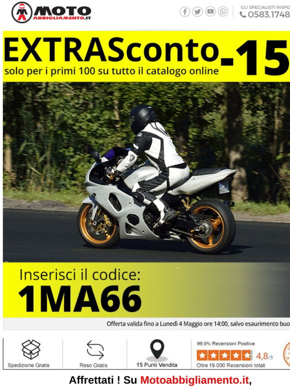 Motoabbigliamento IT: Solo per i primi 100 Extra Sconto ! | Milled