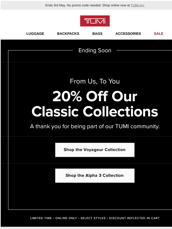 tumi promo code may 2019