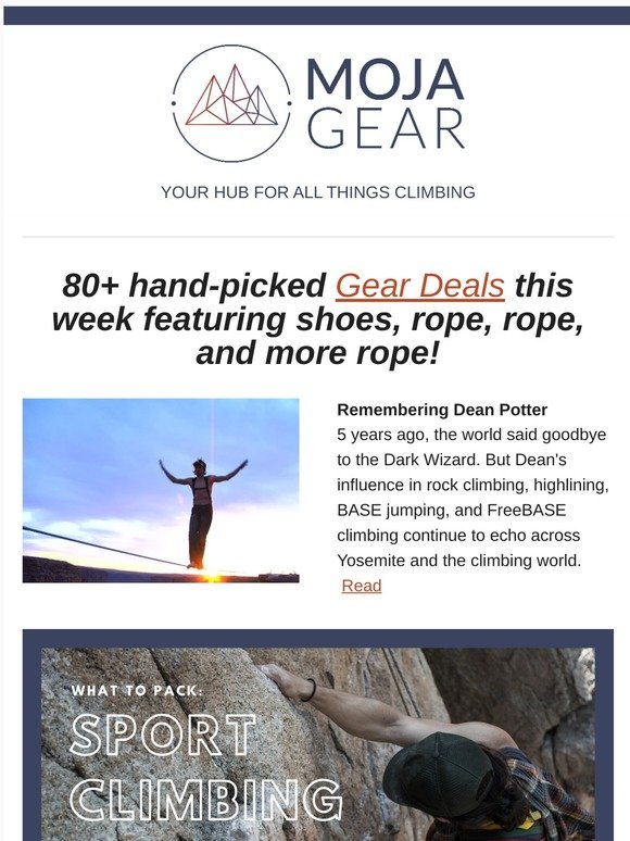 Sport Climbing Checklist ✅, Remembering Dean Potter, Snail 🐌 Climbing, and 80+ Gear Deals in this week's Beta