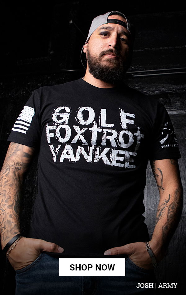  Golf Foxtrot Yankee Over! Grunt T-Shirt : Clothing