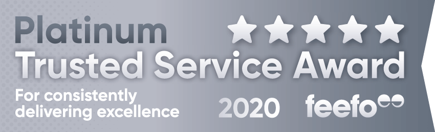 2020 Platinum Trusted Service 5 stars - Feefo