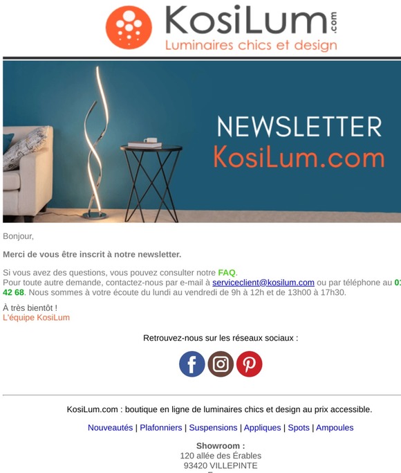 [KOSILUM] Confirmation newsletter