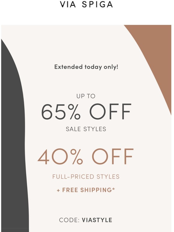 One more day! Up to 65% off sale styles, 40% off full-priced styles + Free Shipping
