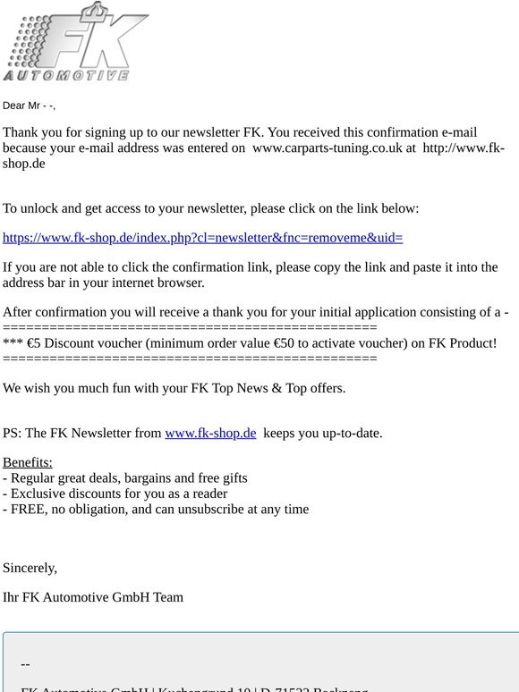 Newsletter FK Automotive GmbH