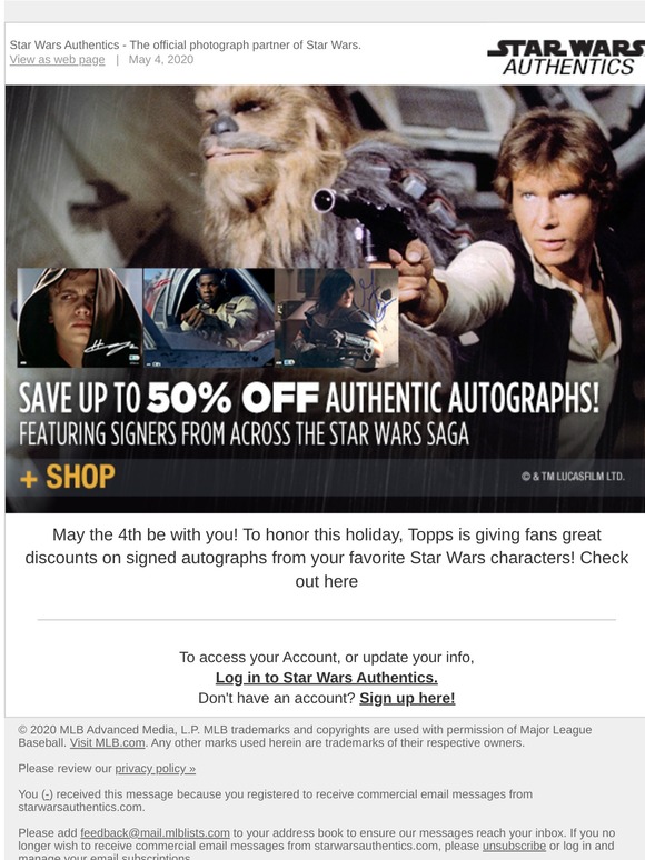 Star Wars Authentics Exclusive Dominic Monaghan Autograph Send In