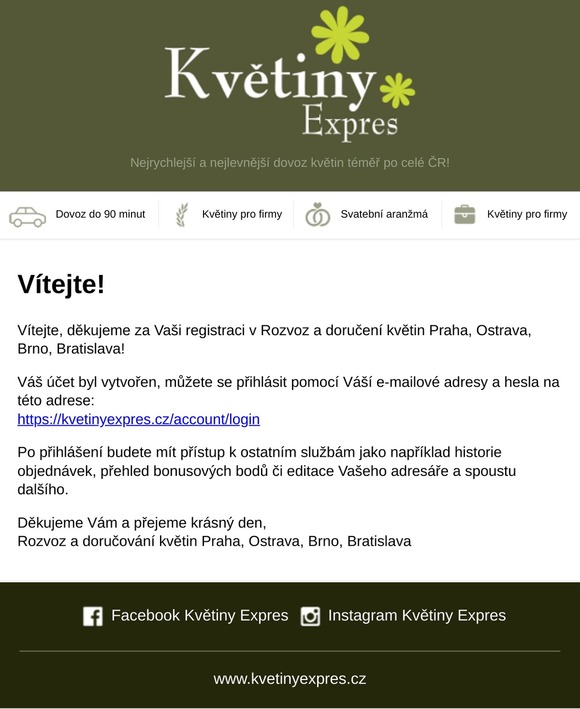 Rozvoz a doručování květin po Praze a téměř celé ČR. - Děkujeme za registraci