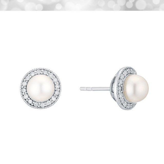 9ct White Gold Cultured Freshwater Pearl & Diamond Earrings