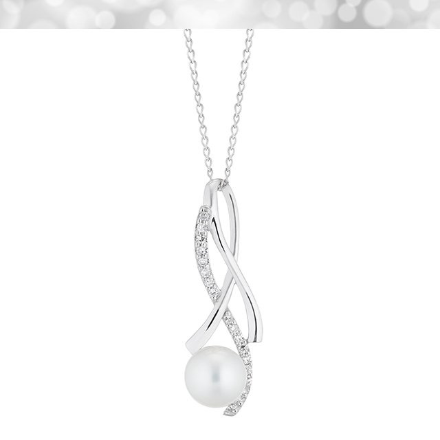 9ct White Gold Cultured Freshwater Pearl & Diamond Pendant