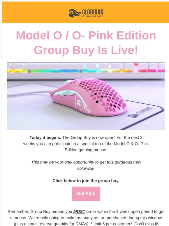 Glorious Pc Gaming Race Llc Model O Pink Edition Group Buy Is Now Live Milled