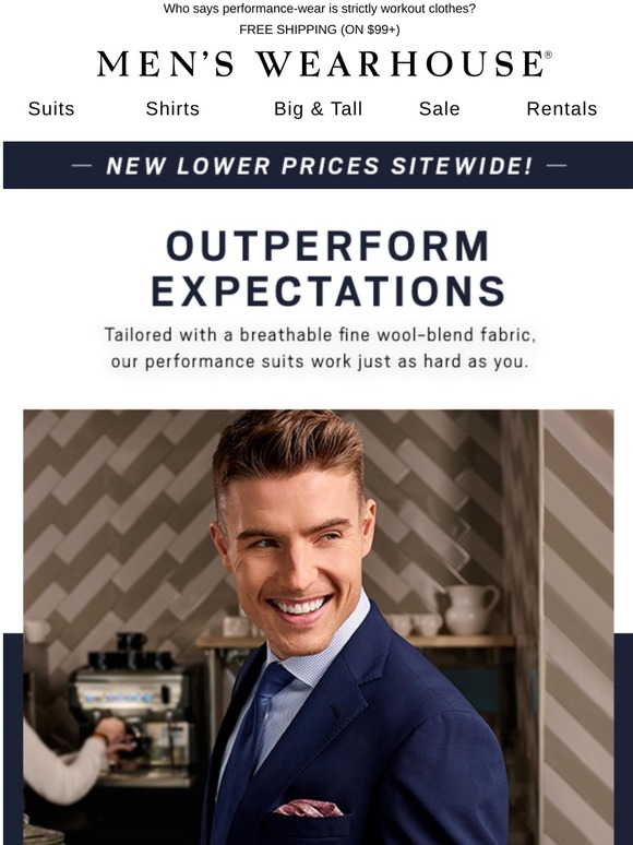 Men's Wearhouse Performance suits starting at 119.99, feel the