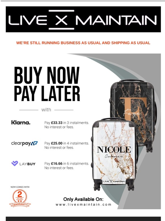 Live X Maintain Buy Now Pay Later With Klarna, Clearpay & Laybuy Milled