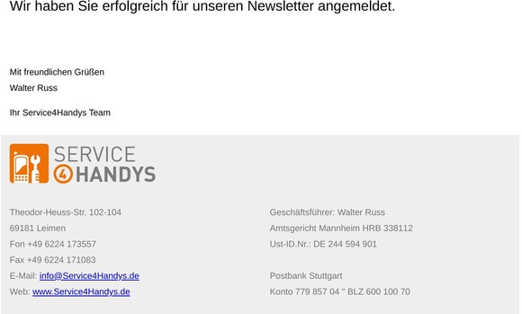 Newsletter Anmeldung erfolgreich