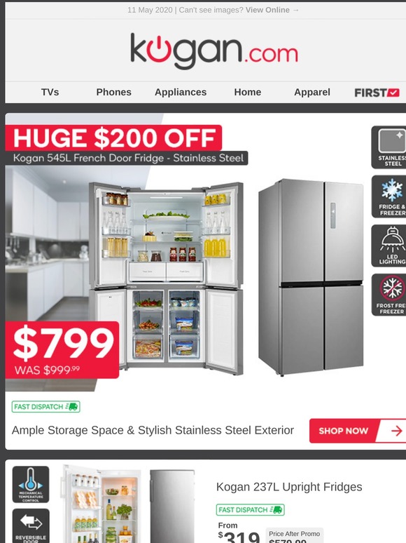 200 OFF Stainless Steel 545L French Door Fridge Milled