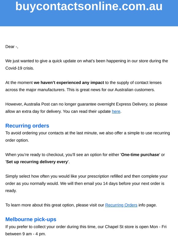 Latest news on contact lenses during the Covid-19 crisis...