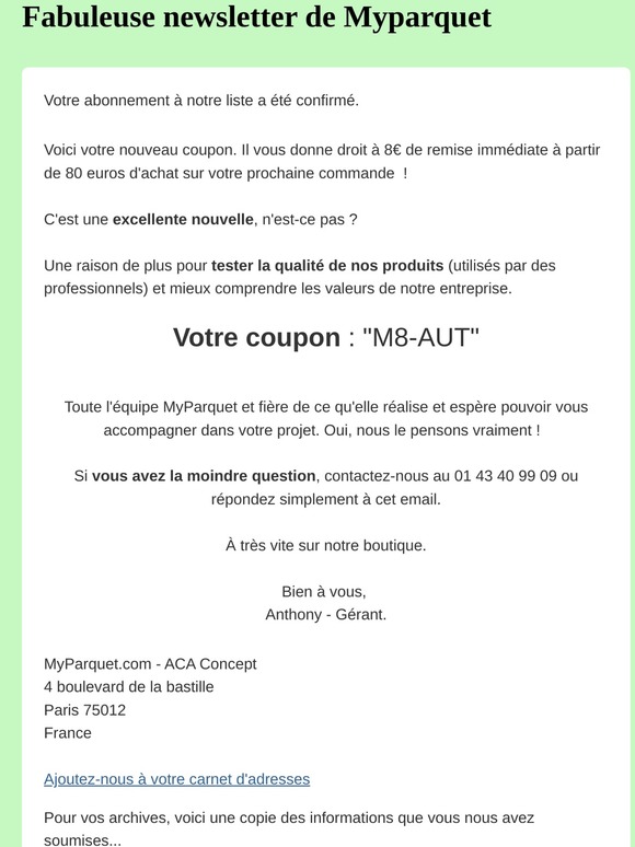 myparquet: Abonnement confirmé. Merci ! 