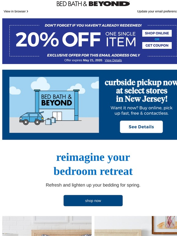 Bed Bath & Beyond Your coupon reward is here + Time for a spring refresh? Lighten up your