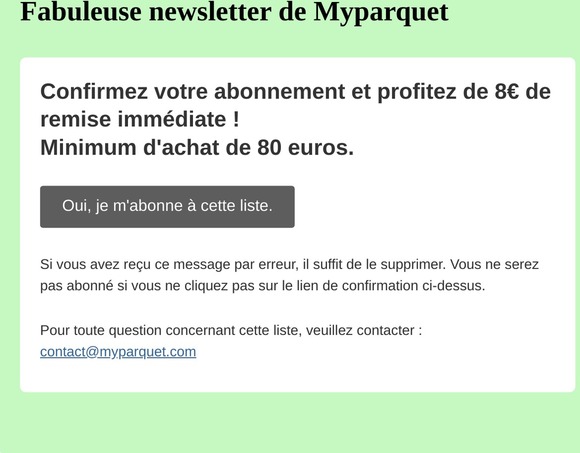 myparquet: Veuillez confirmer l'abonnement et profitez de 8€ de remise et conseils de pros 