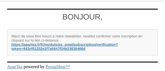 [AparTea] E-mail de vérification