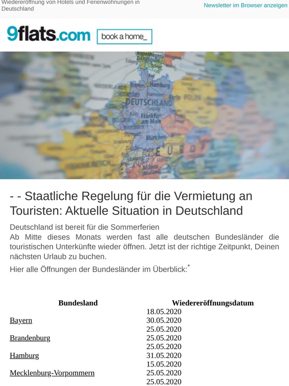 Wiedereröffnung von Hotels und Ferienwohnungen in Deutschland