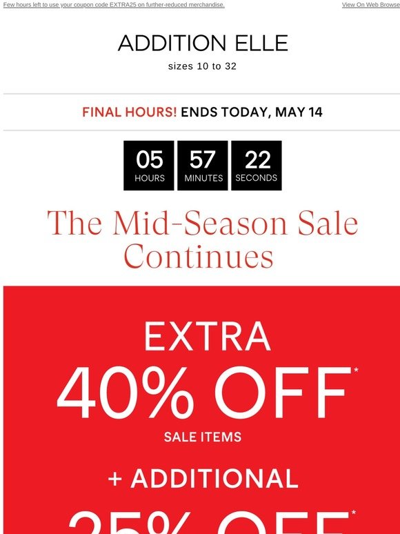 The countdown is on! extra 40% off + 25% extra