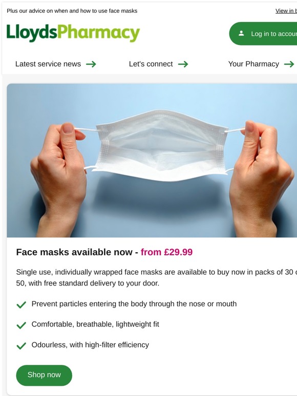 Lloyds Pharmacy Online Doctor Face masks available now from £29.99