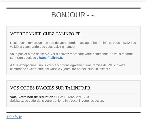 [Talinfo.fr] Your cart and your discount