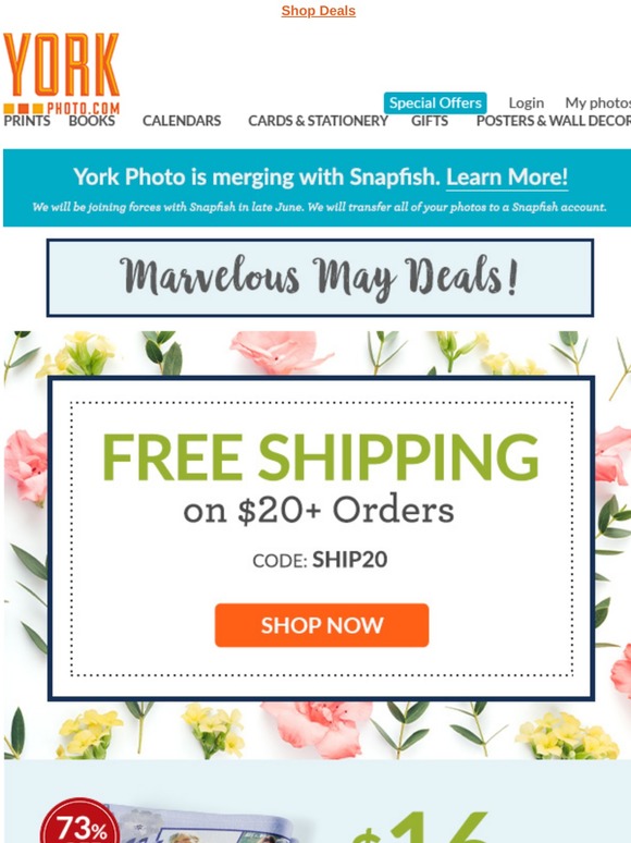 Marvelous May Deals...Free Shipping on $20, 4¢ Prints + 60% Off Books, Blankets & Canvas...Don't Wait!