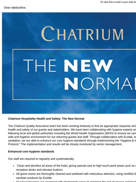 Chatrium Hospitality Health and Safety: The New Normal