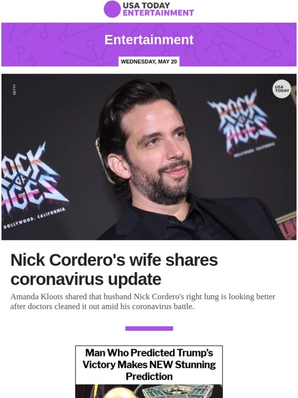 USA TODAY Entertainment Nick Cordero's 'right lung is looking better