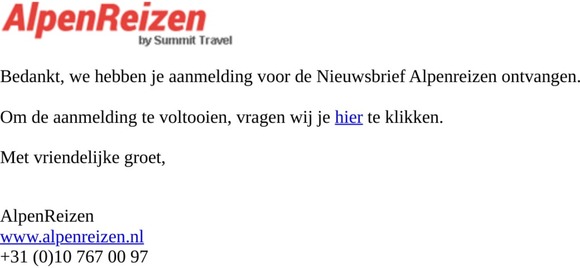Aanmelding Nieuwsbrief Alpenreizen