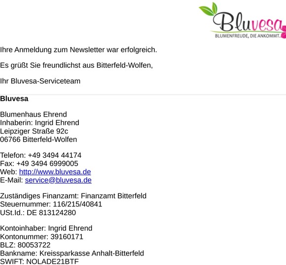 Erfolgreiche Newsletteranmeldung