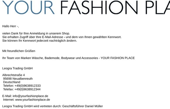Ihre Anmeldung bei Marken Wäsche, Bademode, Bodywear und Accessories - YOUR FASHION PLACE