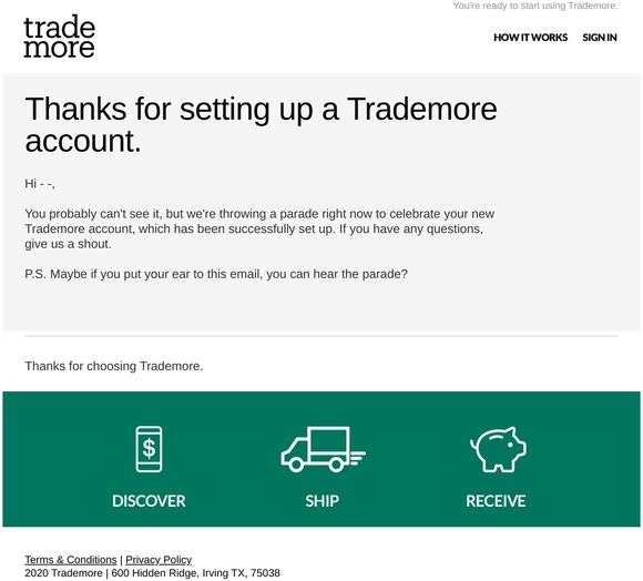 Your Trademore account has been created.