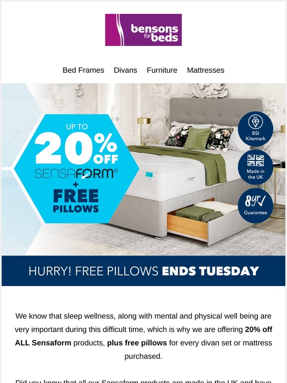 Bensons for Beds 20 OFF ALL SENSAFORM + FREE PILLOWS Milled