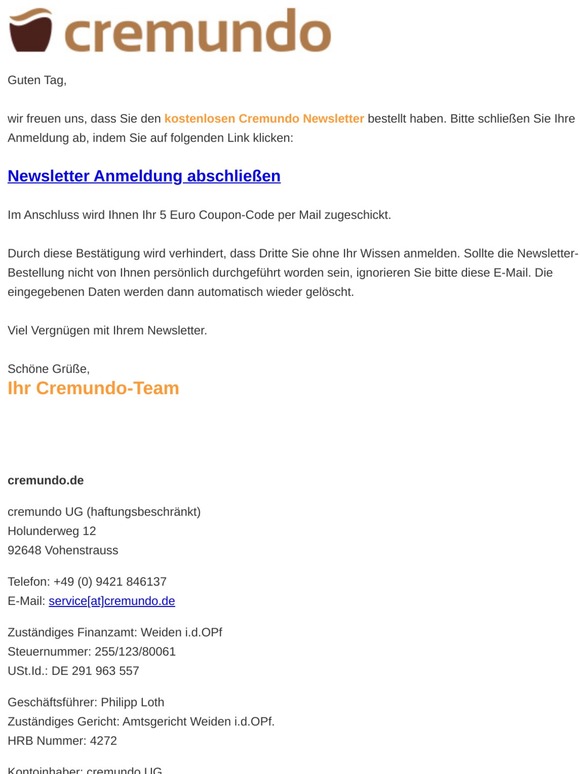Anmeldung Newsletter bestätigen