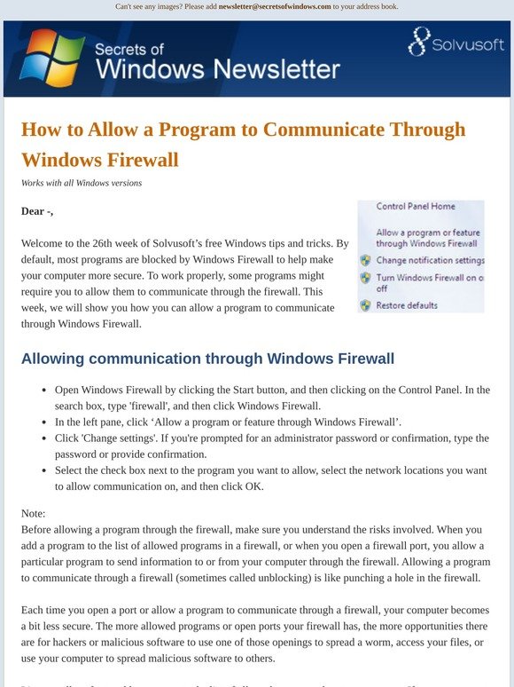 How to Allow a Program to Communicate Through Windows Firewall