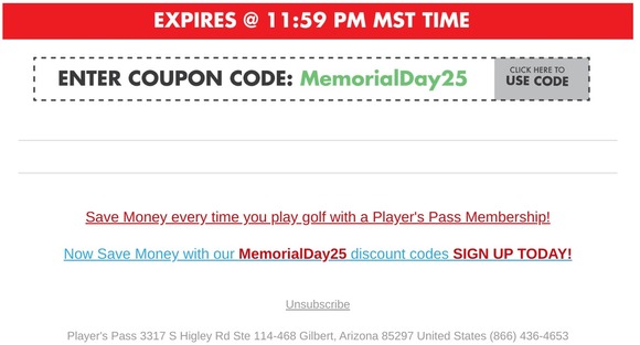 Memorial Day Weekend Golf Savings