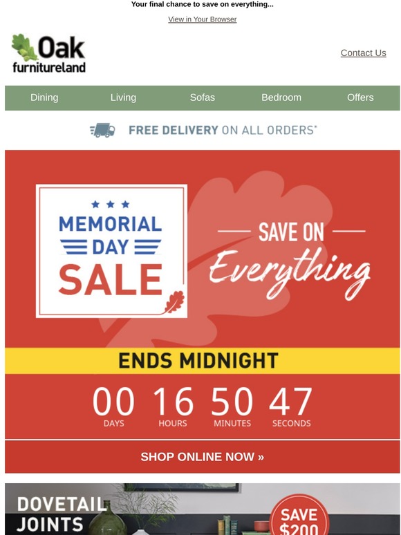 Our Memorial Day Sale must end midnight!