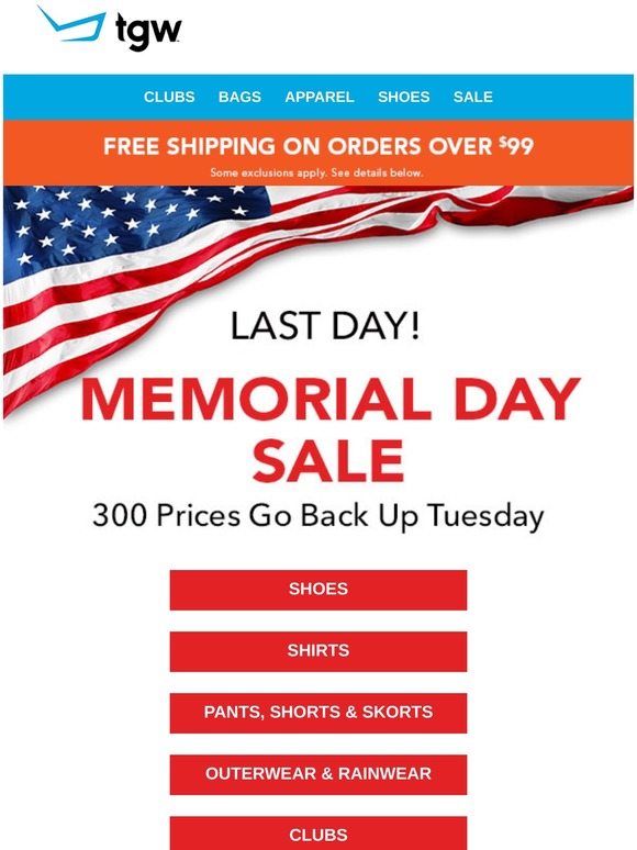 The Golf Warehouse Last Day! Memorial Day Sale