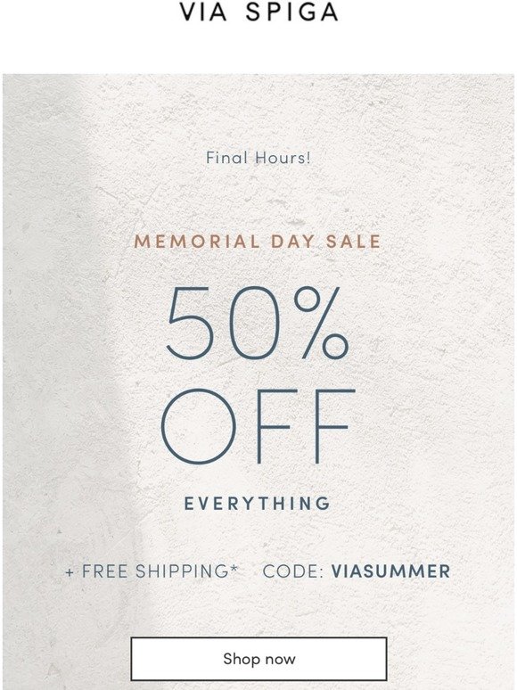 ENDS TODAY! 50% off everything + Free shipping