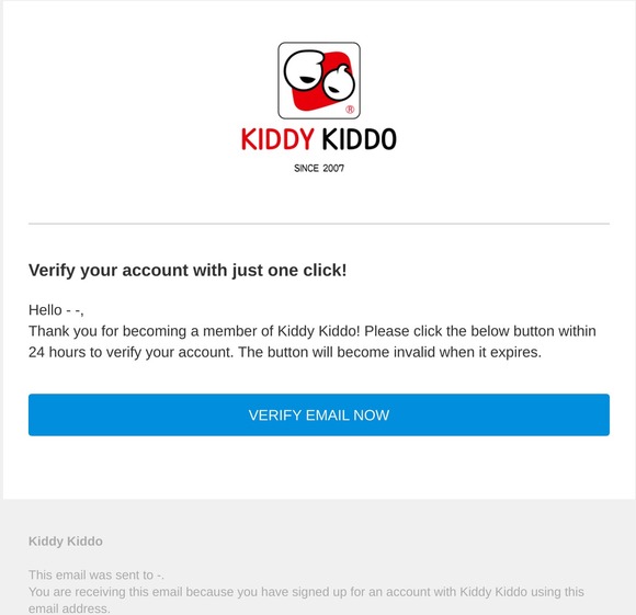 Verify your Kiddy Kiddo account and starting shopping now!