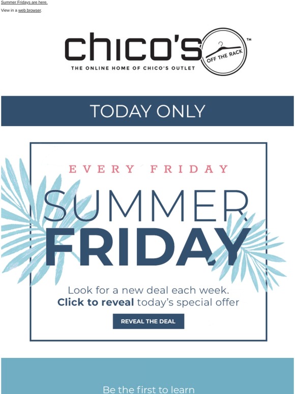 Chico's Off The Rack A surprise deal awaits...click to reveal Milled