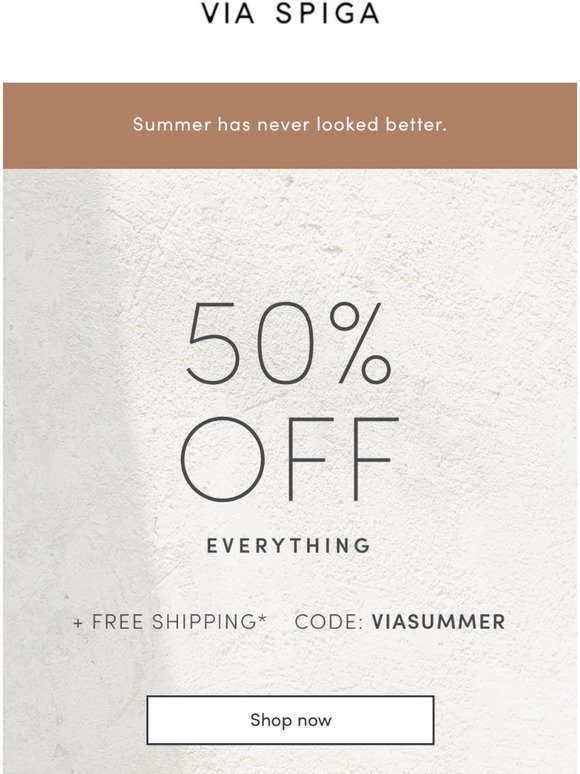 50% off everything + Free shipping. So much luxe.