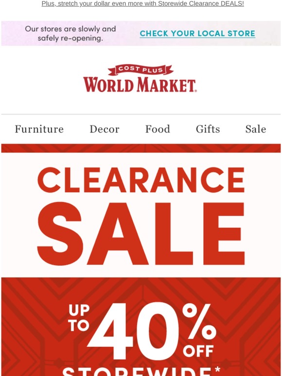 Cost Plus World Market EXTRA SAVINGS on Curbside PickUp Orders Milled