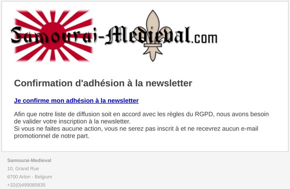 Confirmation d'adhésion à la newsletter